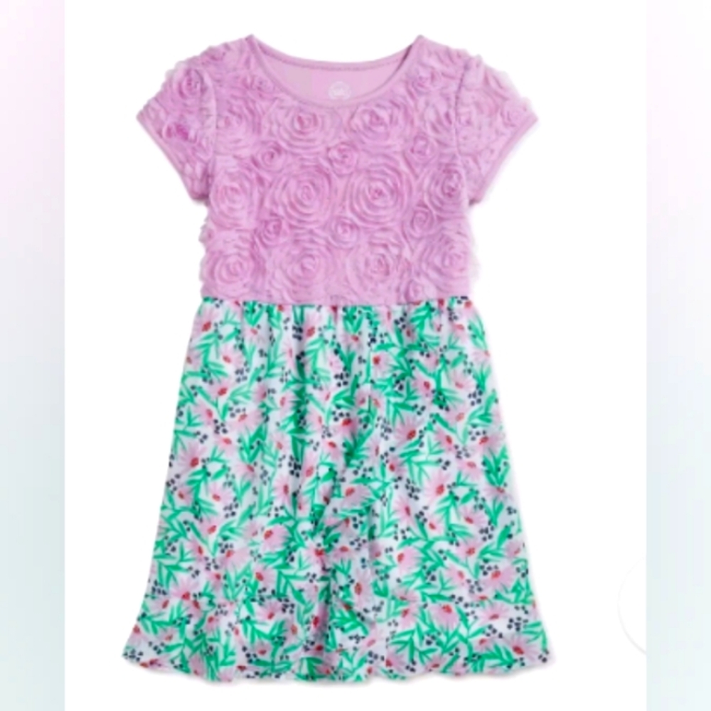 Floral Kids Dress in Purple and Green